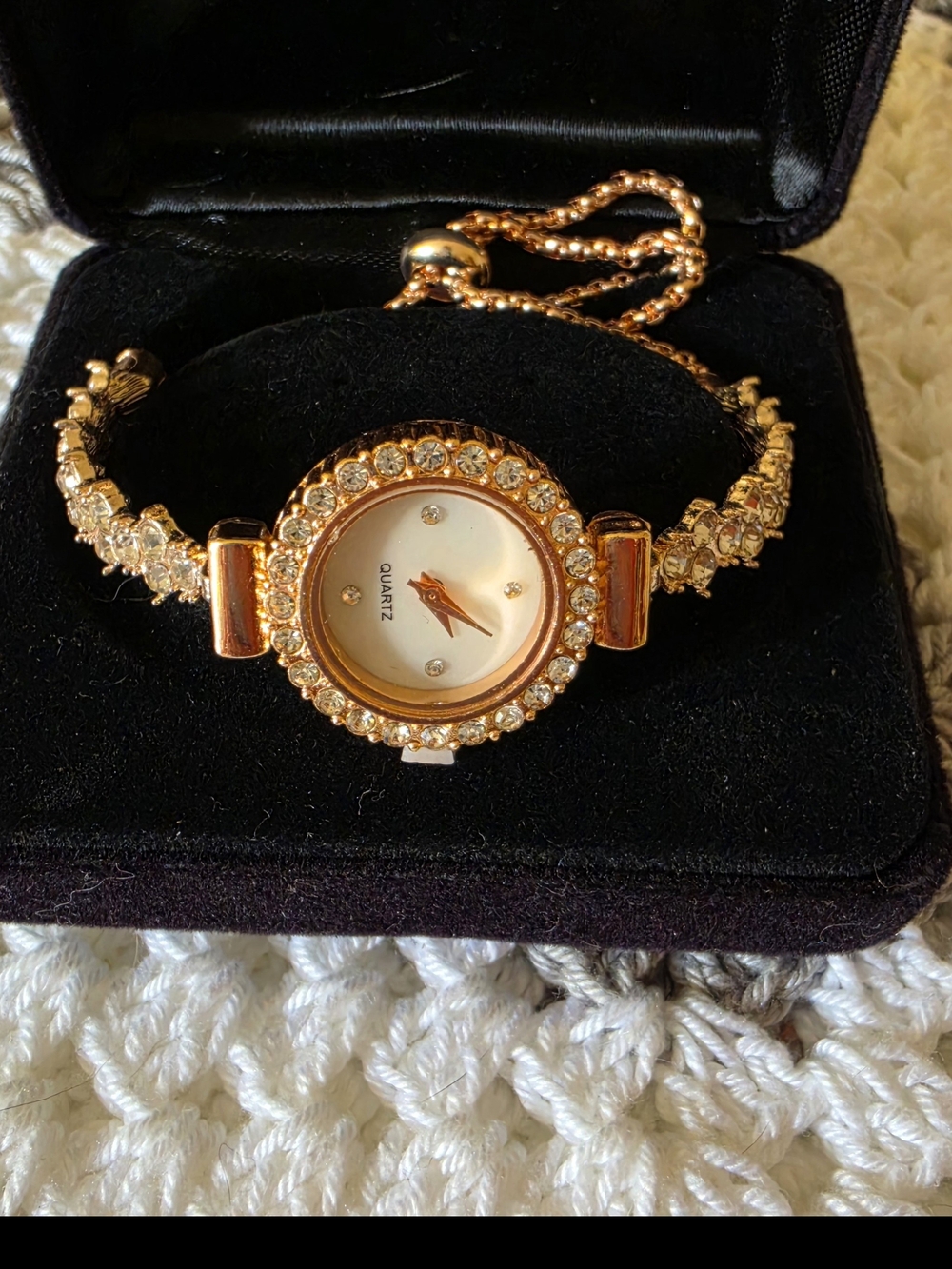 Quartz Women's Crystal Accent Gold-Tone Bracelet Watch